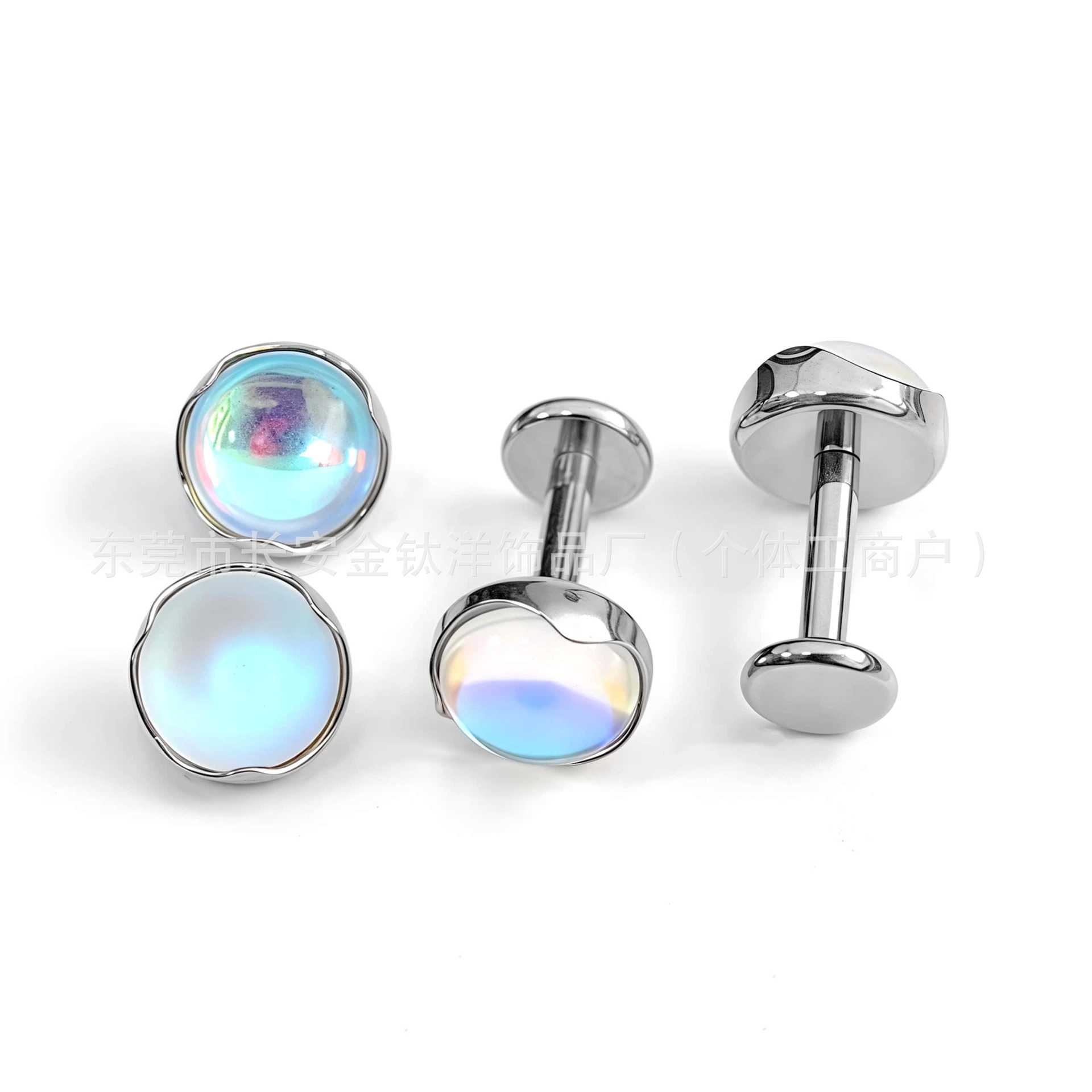 F136 Titanium Wavy Edge Inlaid Frosted Moonstone Nose Stud Lip Labret Tongue Ear Piercing Jewelry detail image 4