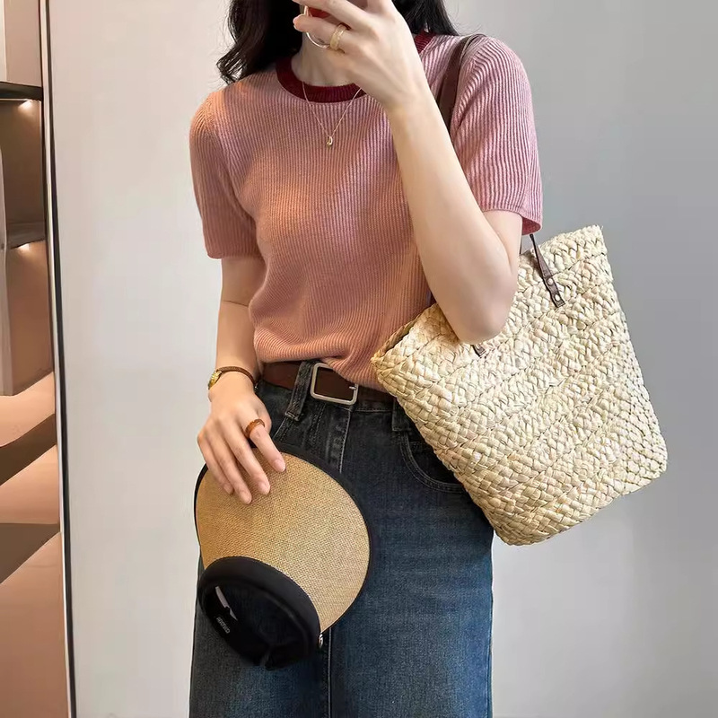 Japanese-Style Women's Short-Sleeve T-Shirt, Summer Women's Fashion 2026 New Elegant Top, Loose Thin Ice Silk Knit Shirt