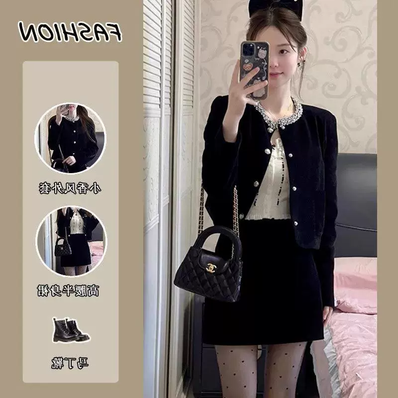 Женский костюм 2025: новая коллекция, элегантный комплект в стиле Одри Хепберн — укороченный жакет и юбка с завышенной талией