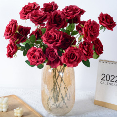 Simulation 3-Head Rose, Home Wedding Celebration Decoration Photography Prop Diamond Rose Bouquet Artificial Flower Simulation Flower Wholesale