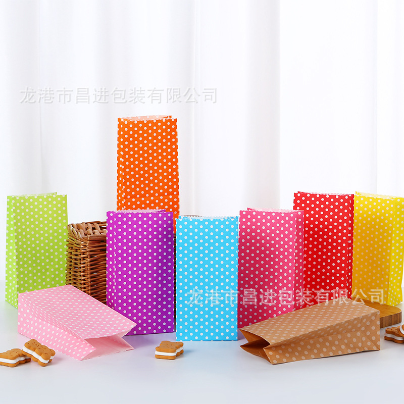 跨境波点纹平口糖果打包小纸袋牛皮纸袋子礼品现货批发加印logo