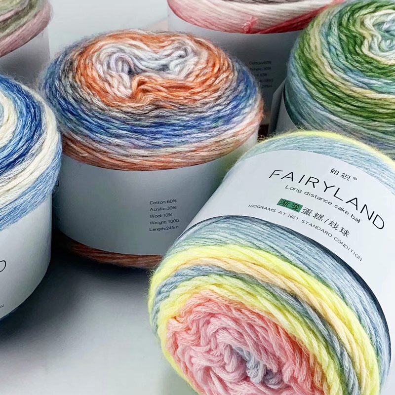 Wholesale fancy segment dyed cake line scarf line gradient wool scarf line DIY hand woven cake yarn wool