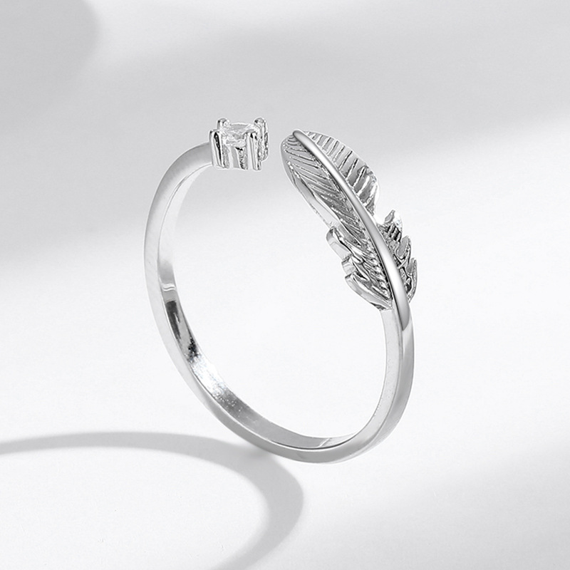 3g Weight Adjustable Ring Classification Adjustable Ring Size 1 Piece Quantity Casual, Daily, Shopping Occasion 925 Sterling Silver Feather Adjustable Ring
