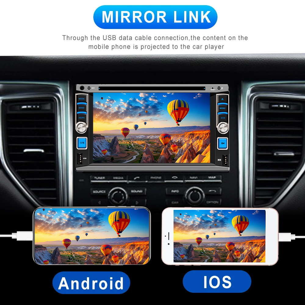 6.2inch Car Dvd Cd Dual-Master Player Wired Carplay Mobile Phone Screen Projection Bluetooth Fm Radio 12V