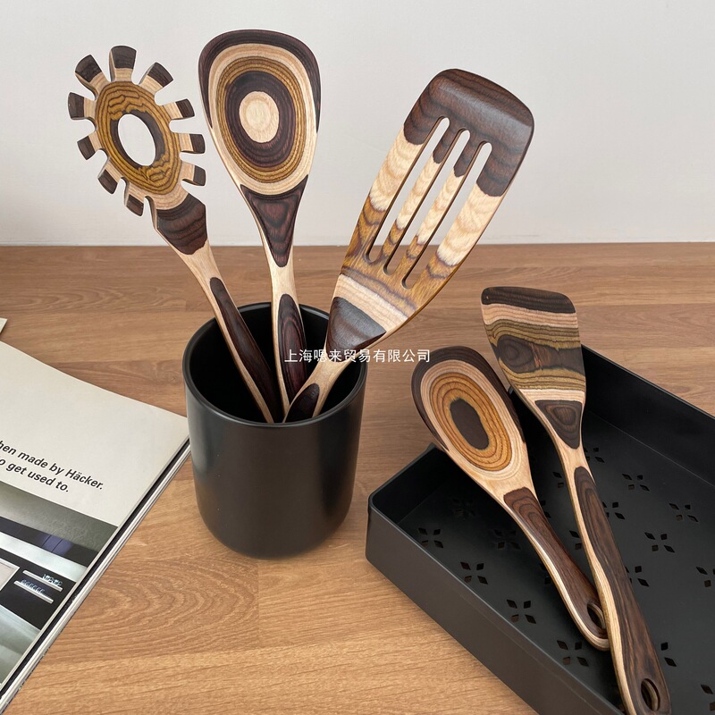 Vintage Spatula Kitchenware Moroccan Wooden Spatula Retro Kitchen Set Colander Household Rice Spoon Gradient Color Wood