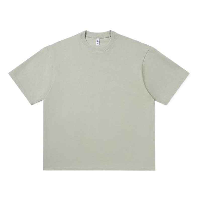 250g pesado 32 hilo doble algodón suelto fuera del hombro cuello redondo hombres manga corta Camiseta de algodón color sólido todo partido superior