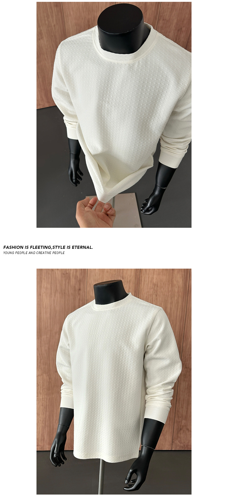 Jacquard Textured Men's Round Neck Sweatshirt American Retro Style_voghion.com
