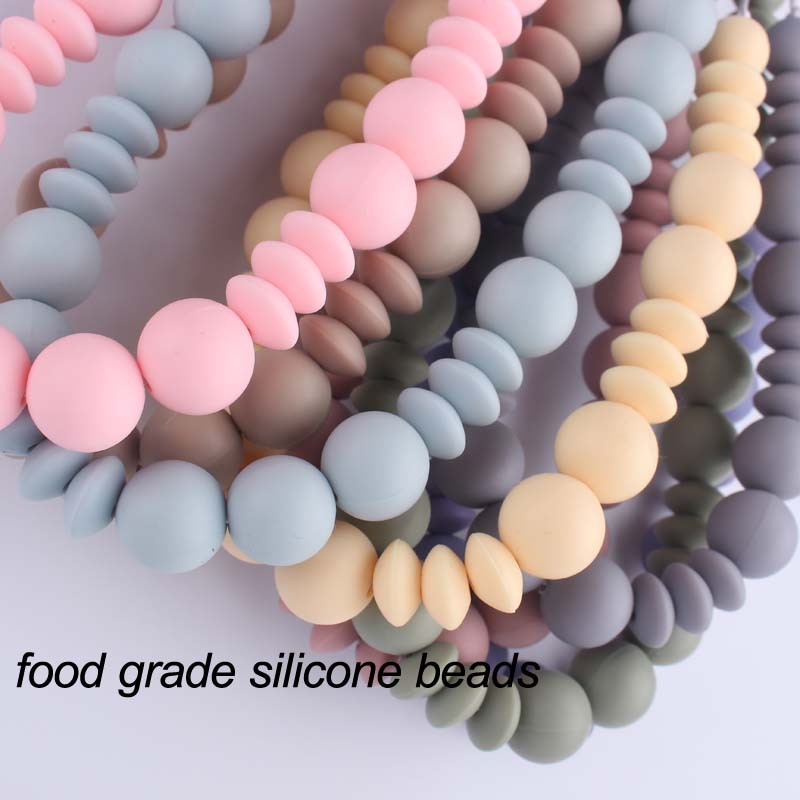 Nuevo bebé molar silicona mordedor collar masticable colgante creativo DIY cuentas redondas espaciador cuentas collar de cuentas