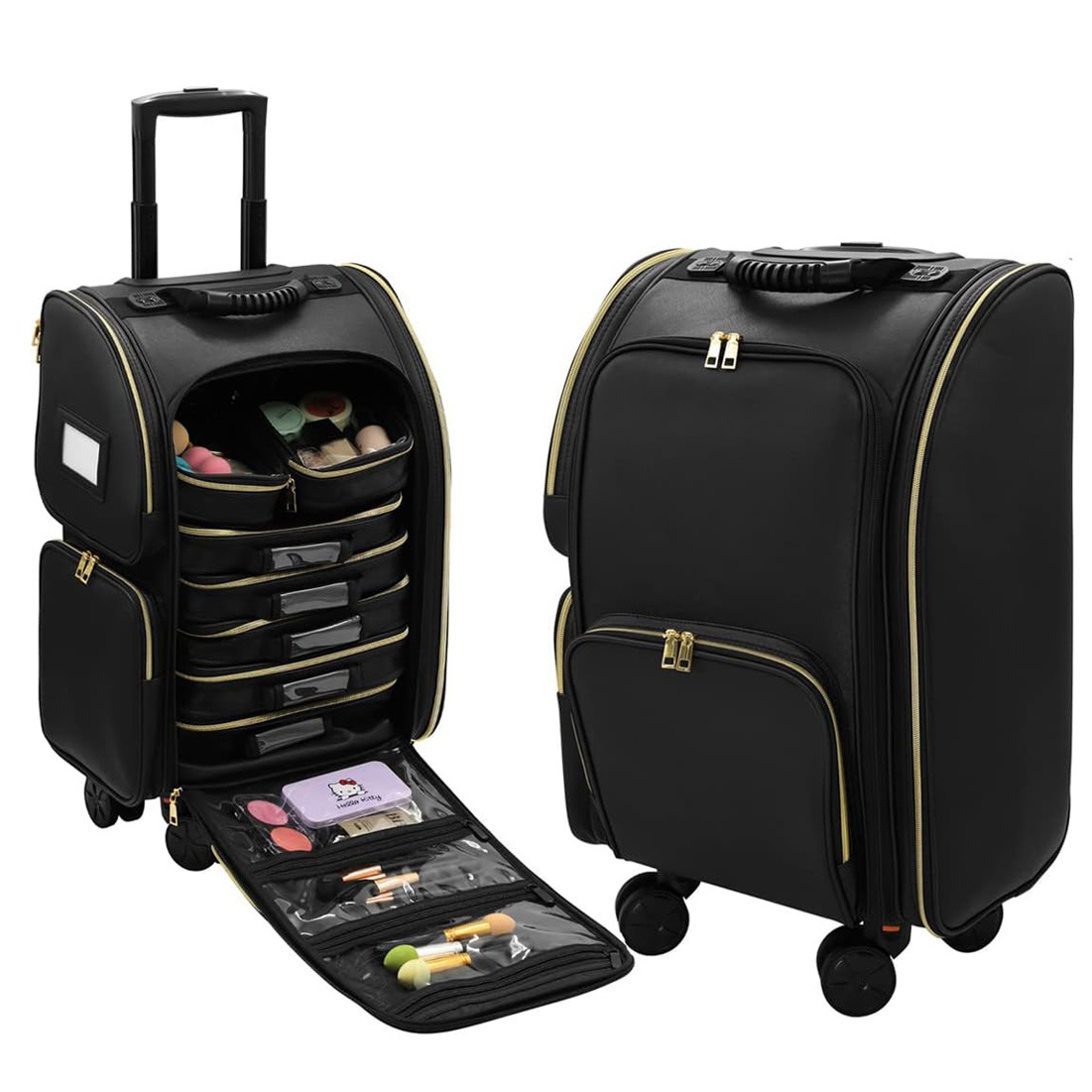 Explosiones transfronterizas clásicas de tela de Oxford maquillaje varilla de tracción multifuncional portátil bordado manicuras caja de herramientas de belleza