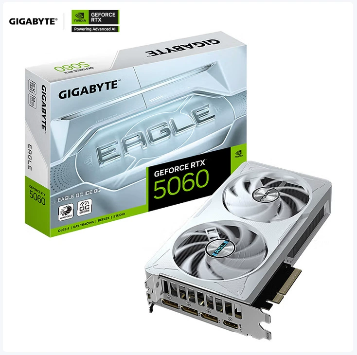 Видеокарта GIGABYTE GeForce RTX 5060 Eagle OC ICE SFF 8 ГБ, компактная, двухвентиляторная, DLSS 4