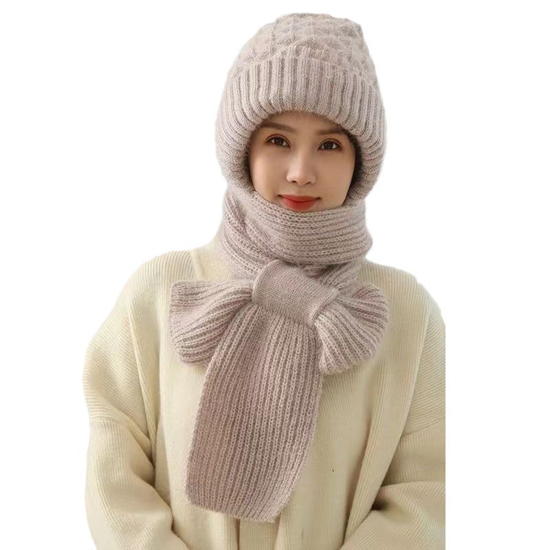 Hat Women's Autumn And Winter Knitted Hat Scarf Integrated Snow Hat Plush Wool Hat Can Be Buckled Neck Protector Squirrel Velvet Hat_viptrois.com