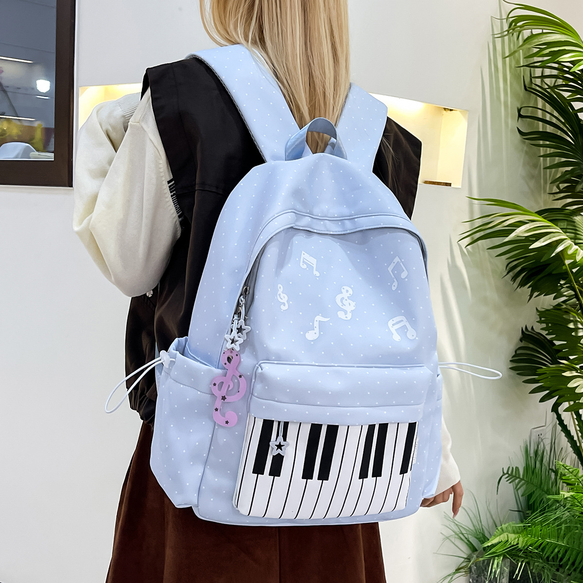 Cross-Border Schoolbags for Female Junior High School Students, Simple High School Girls' Personalized Piano Backpacks, Trendy and Good-Looking College Student Backpacks