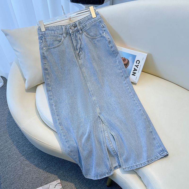 light blue Denim Skirt Women's Summer 2023 New A- Line Skirt High Waist Slim Look Split Skirt light blue Denim Skirt Women's Summer 2023 New A- Line Skirt High Waist Slim Look Split Skirt