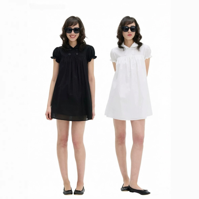 Veryrrme 【Same Style as Sister Teng】Doll Collar Puff Sleeve Mini Dress