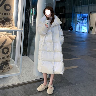 2022 winter new pattern Korean Edition Easy bread Cotton Mid length version thickening cotton-padded jacket Bright surface Down cotton-padded clothes coat