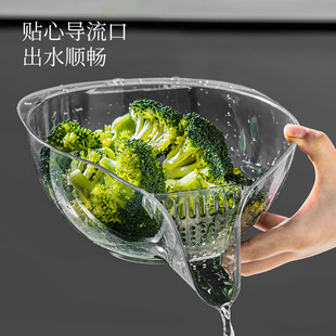Multifunctional Transparent Draining Basket Rice Washing Tool Kitchen New Fruit and Vegetable Drainer Wall-Mounted Trendy Model