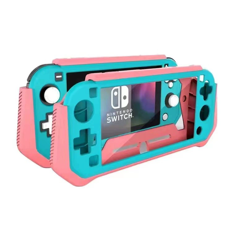 Защитный чехол (Nintendo Switch Lite) TPU резиновая жесткая оболочка, встроенная ручка, Фуксия/Черный/Зелёный