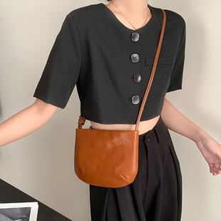 Women's Simple Genuine Leather Small Bag for Shopping and Dating Cross-Body Bag New Retro Niche Shoulder Bag Women's Bag