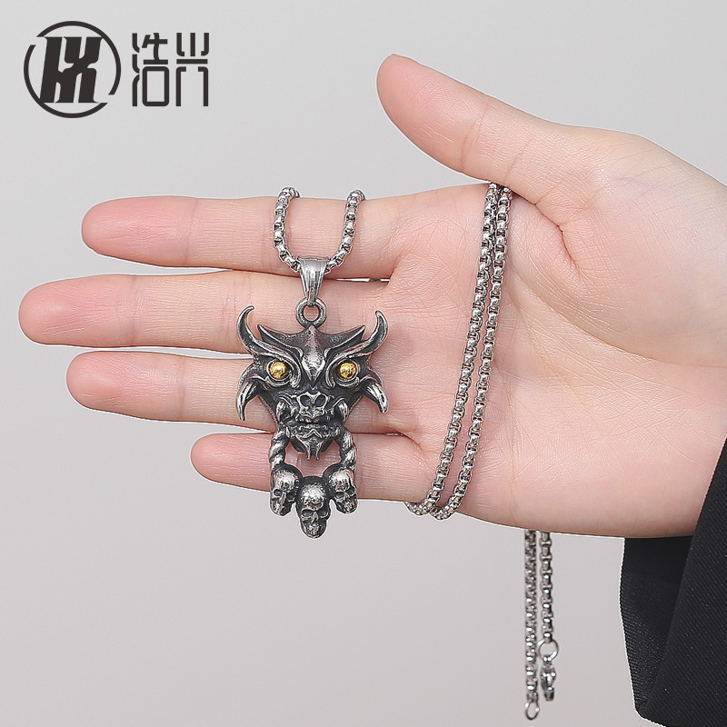 Cross-border Stainless Steel Jewelry Wholesale Titanium Steel Ghost Head Sacrifice Necklace Men's All-match High-end New Necklace Jewelry