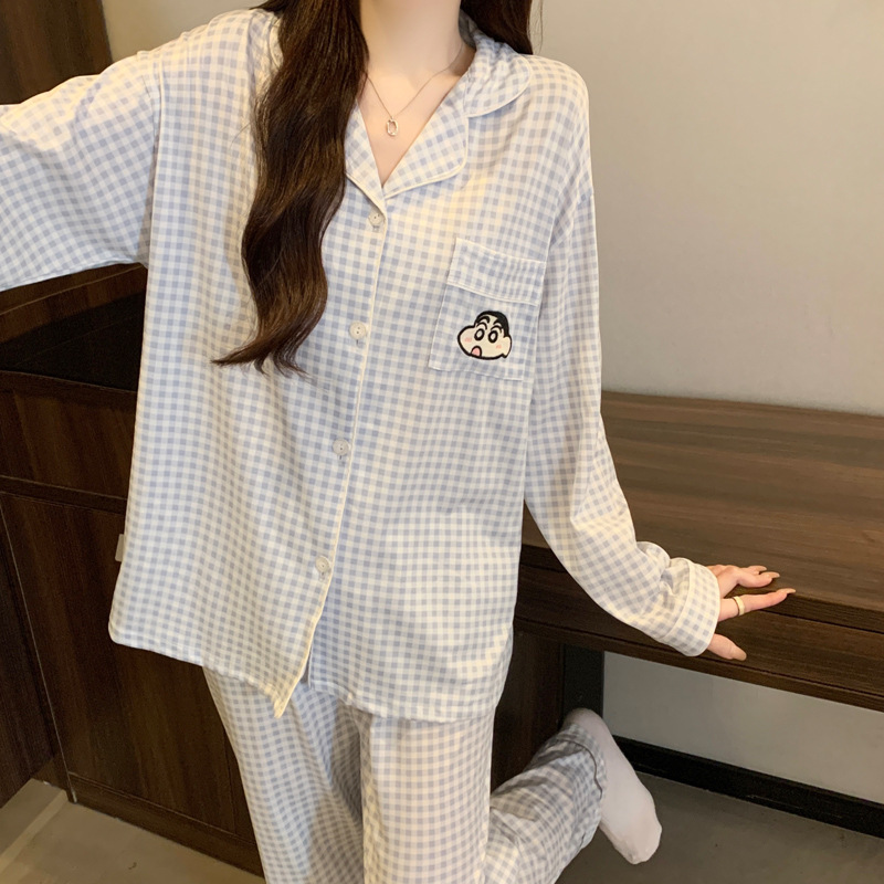 Al por mayor transfronterizo nuevo primavera y otoño pantalones de manga larga pijamas cardigans con ropa casualizada de algodón de dibujos animados