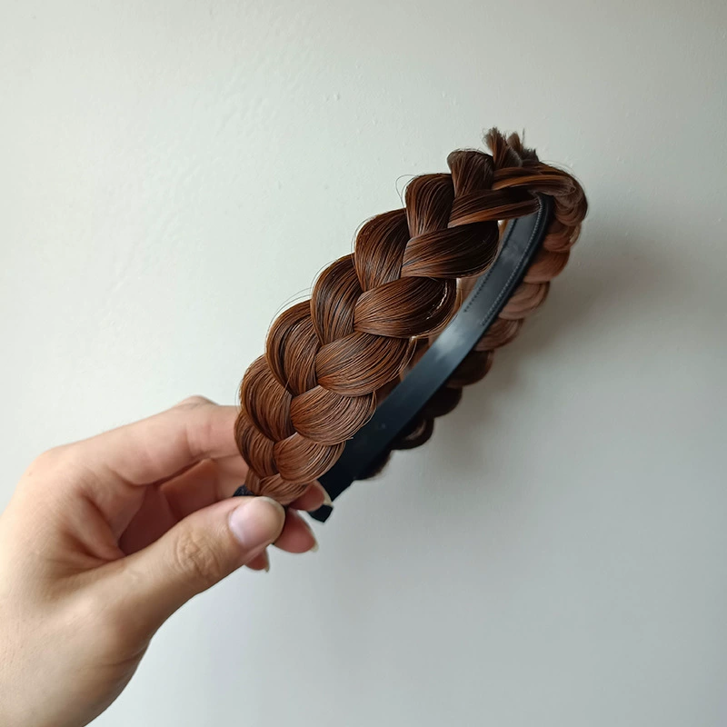 handmade wig headband with pigtail, scalloped hair accessory, matte silk, Ø≈15 cm