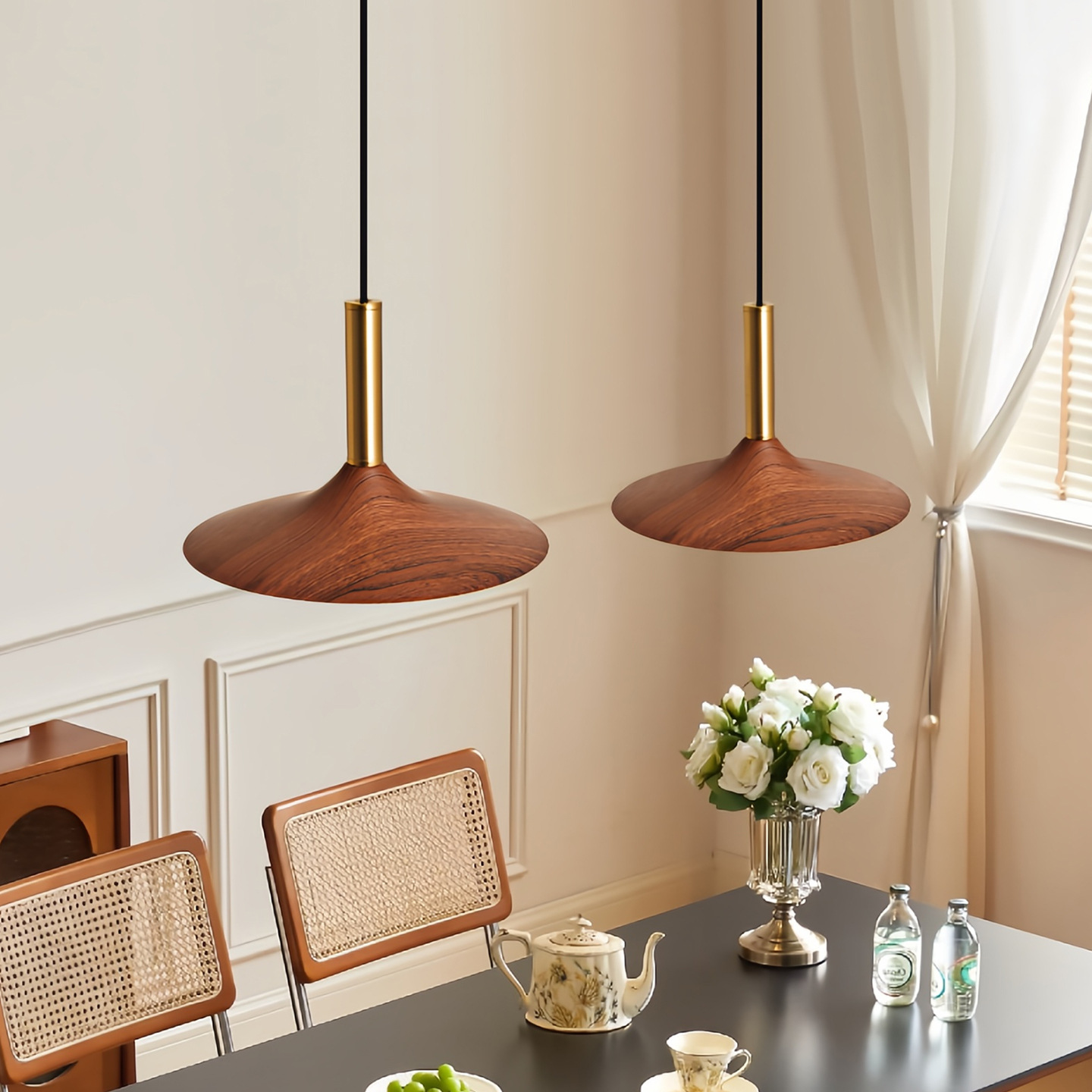 Lámpara de la mesa de comedor de tres cabezas de color melocotón de estilo antiguo estilo japonés retro platillos voladores lámpara de mesa L271
