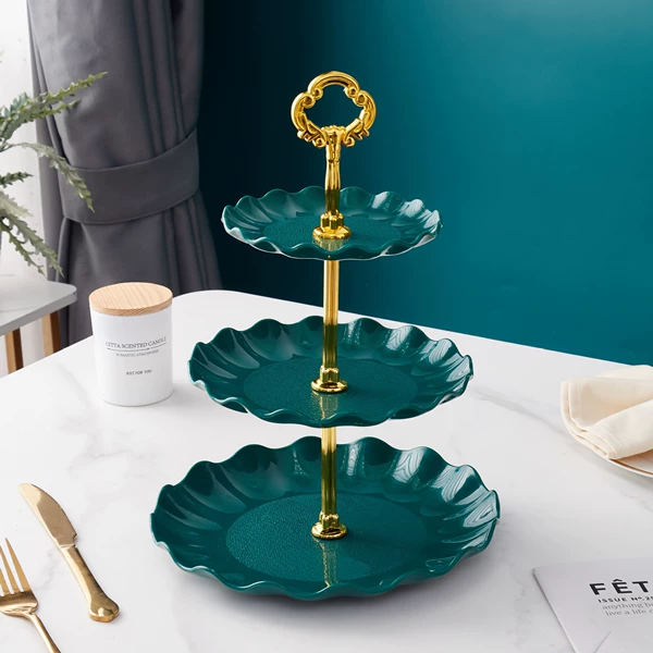 Round large wave-shaped plastic gold rod ink green