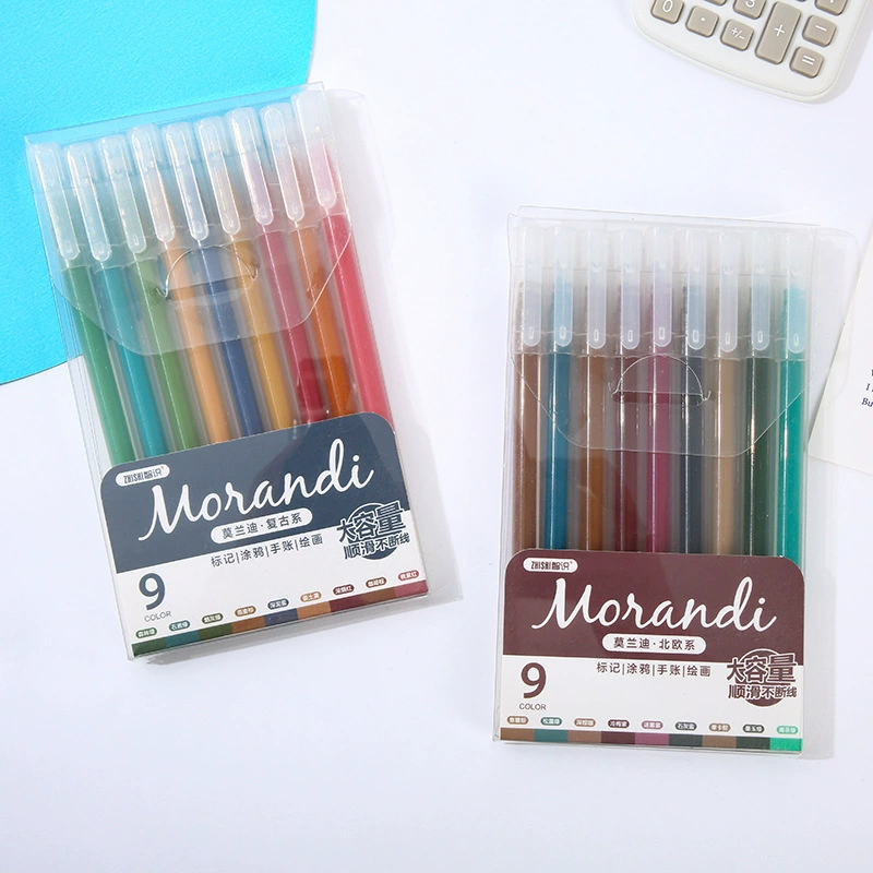 Набор гелевых ручек Morandi 9 цветов 0.5 мм от Shaoqi Stationery — Morandi Nordic, Salt, Sweet & Retro Больший объём ручек