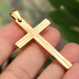 亚马逊欧美风不锈钢折射光线十字架项链简约吊坠新品