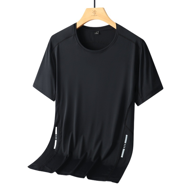 Camiseta de seda helada transfronteriza para hombre, estilo delgado de verano, talla grande, manga corta, ajuste holgado, para correr, deportes, camisa casual de aire acondicionado de manga corta.