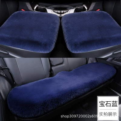 Set of Three Pieces, Rabbit Fur, Seat cushion, seat cover - sapphire-blue-single-square-mat