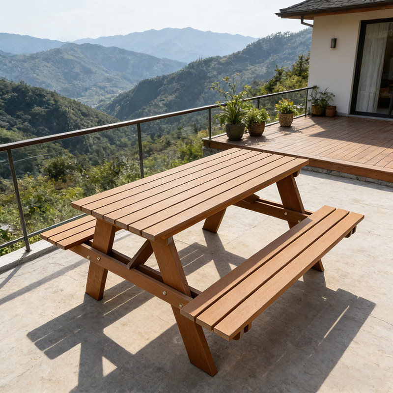 049H(E)100%HDPE塑木组合桌椅户外连体桌椅组合公园椅花园座椅