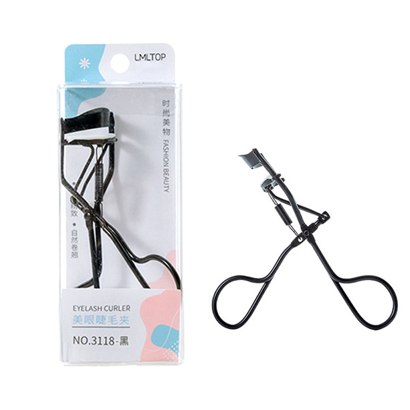 Lmltop Acero inoxidable rizador de pestañas negro plata natural larga duración gran angular rizador de pestañas 3118