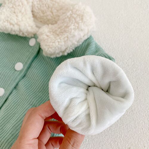  Autumn and Winter Versatile Infants and Girls Baby Corduroy Plush Lapel Cardigan Long Sleeve Top Jacket