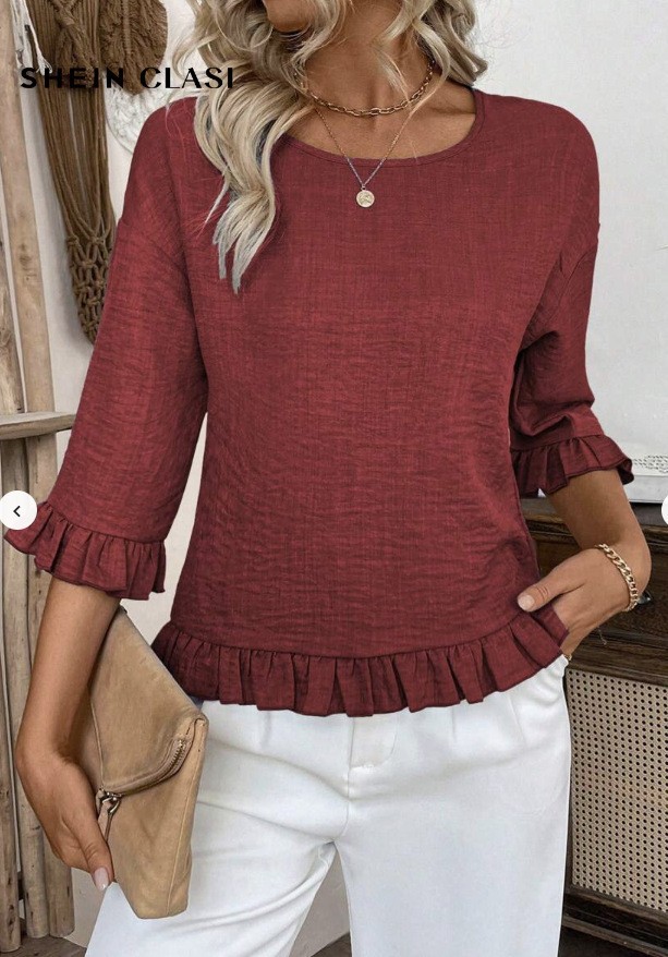 2026 Half Sleeve Women's Short Sleeve Crew Neck Solid Color Loose Shirt Thin Breathable_ecoleips.com
