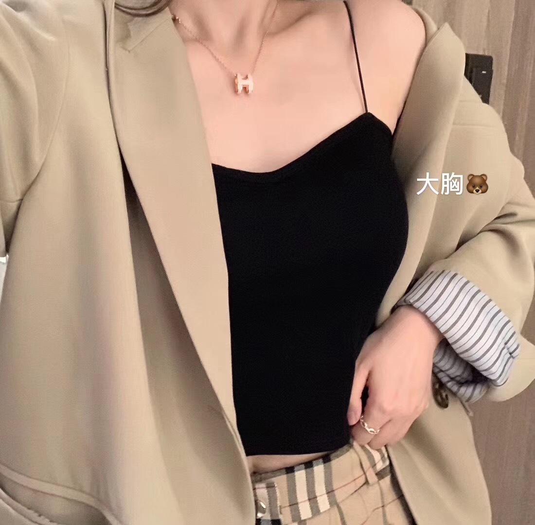 가슴 패드가있는 유화 소녀의 작은 슬링 조끼 내부베이스 순면 튜브 탑 여름용 아우터 슬링 조끼