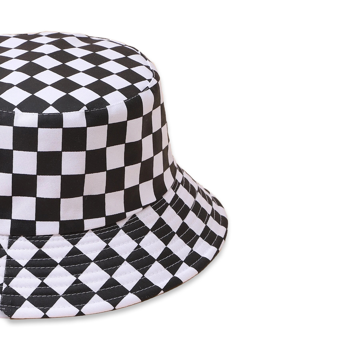Korean Style Fashionable Black And White Plaid Hat Women's Wide Brim Face Slimming Sun-proof Basin Hat Hip Hop Japanese Fashionable Bucket Hat Men display picture 5