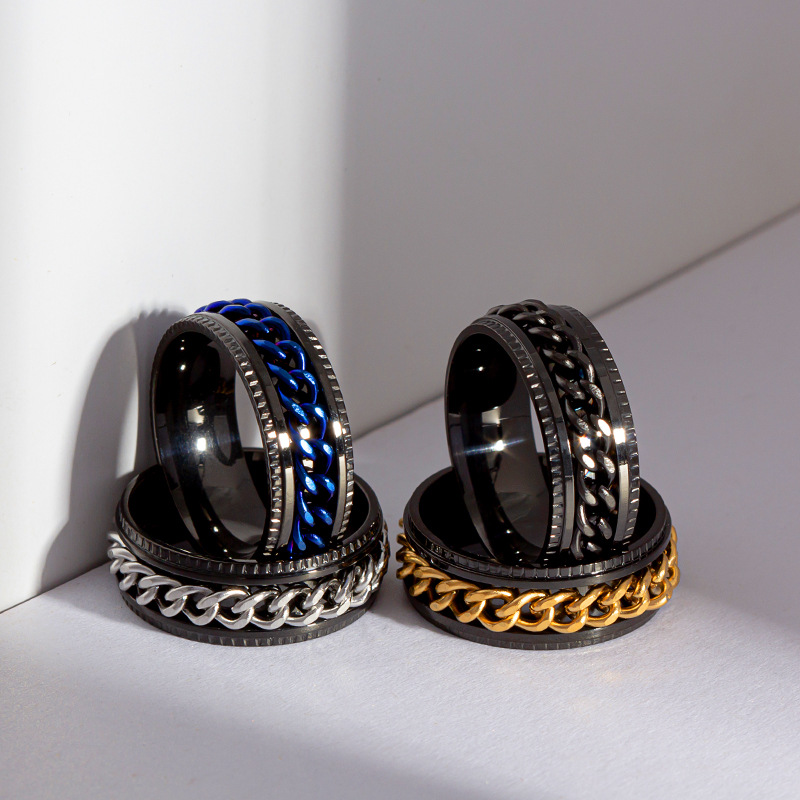 Heißer Verkauf Schmuck Herren Kette Drehen Edelstahl Dekompression Ring Standard-US-Größe Optional Multi-Color Matching_voghion.com