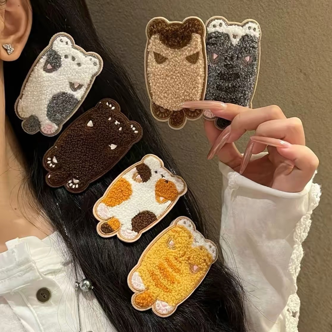 Soft and cute cartoon cat adhesive hair clips, sweet and versatile, seamless bangs organizer for girls' stray hair