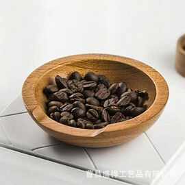 现货木质咖啡碗家用咖啡豆称重碗餐厅沙拉甜点中式实木碗圆形托盘