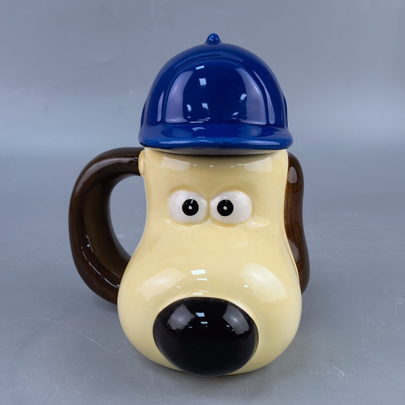 Taza de animales estereoscópicos, taza de cerámica para perros, taza de leche, taza de avena, taza de café de dibujos animados, taza de agua con tapa