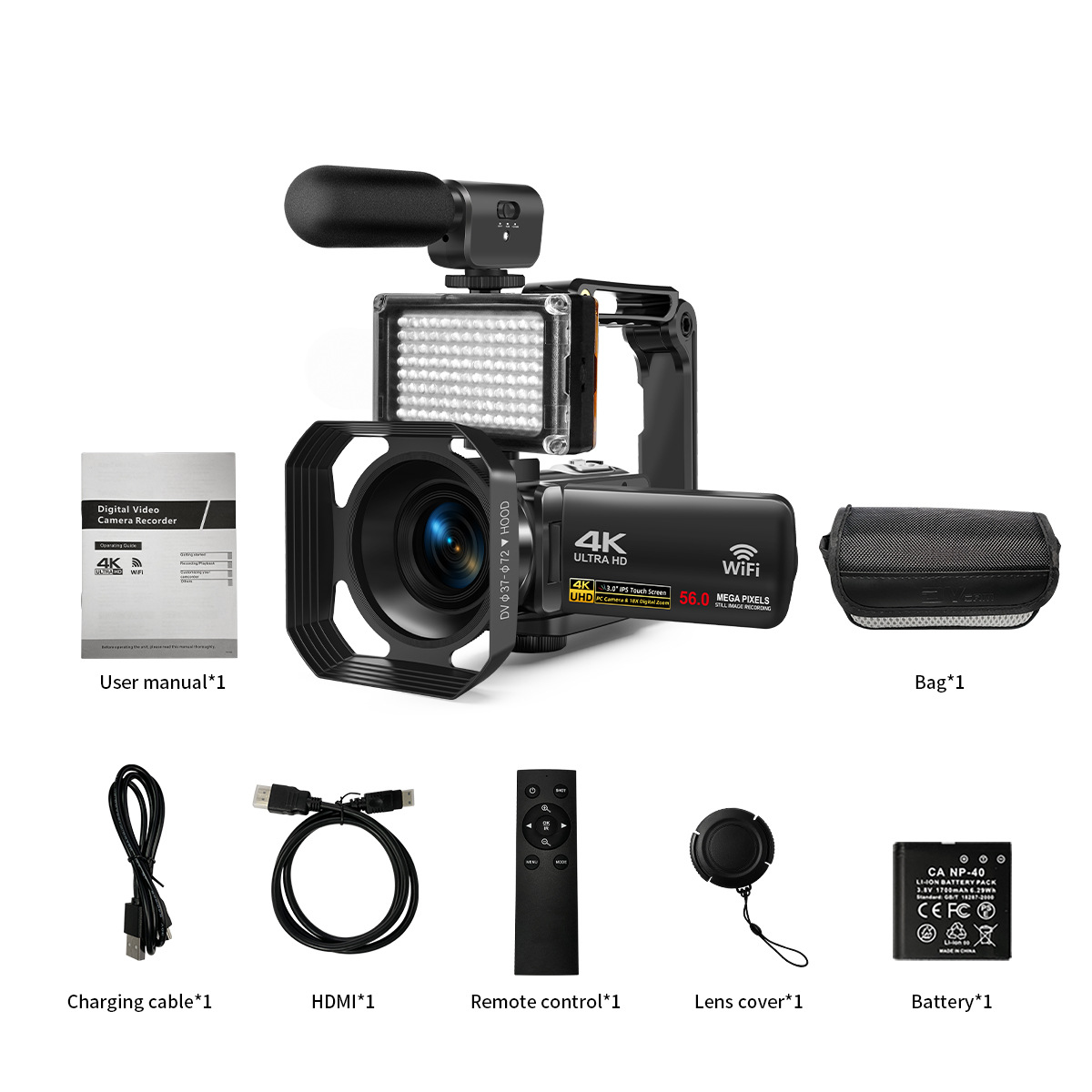 Cámara digital 4K con micrófono a prueba de viento Grabación de luz de relleno 4K30 Marco de vídeo monopolio transfronterizo ventas directas de fábrica