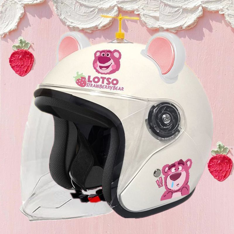 Diàndòngchē 3C Half Helmet Electric Vehicle Helmet Women's Winter Earmuffs (Auto Parts and Accessories) - adult-half-helmet-snot-bear-transparent-windmill-bear-ear-pink
