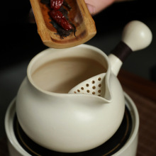 白粗陶侧把烤奶茶围炉煮茶宽口煮茶壶干烧茶叶提香焦糖珍珠奶茶壶