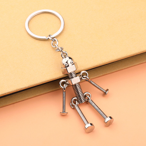 Manufacturer wholesale robot retro handmade diy keychain pendant movable robot movable screw man