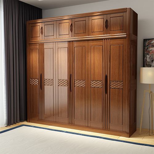 现代简约全实木衣柜三四五六门卧室中式家用开门收纳衣橱小户型