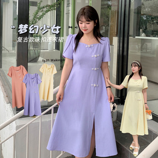 Beautiful Price K2705 Plus Size Women's Clothing Summer Square Neck Soft American Style Retro Dress for Slightly Chubby Girls