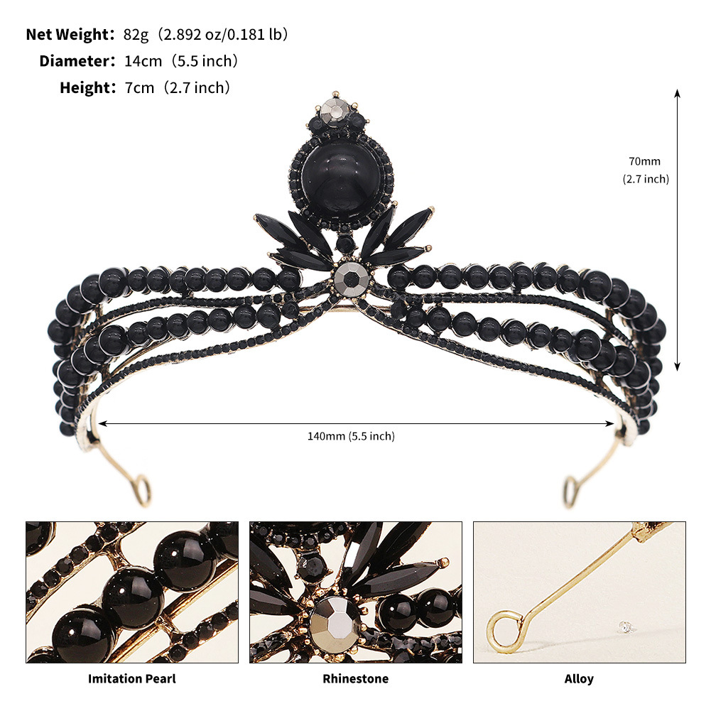240g Weight Crown Hair Accessories Type Rhinestones, Pearl Inlay Material 1 Piece Quantity Wedding, Party Occasion Alloy Material Halloween Festival Crown Pattern Women's Gender Inlay Design Cool Style Style Halloween Cool Style Women's Crown Alloy Inlay Rhinestones Pearl Crown 35