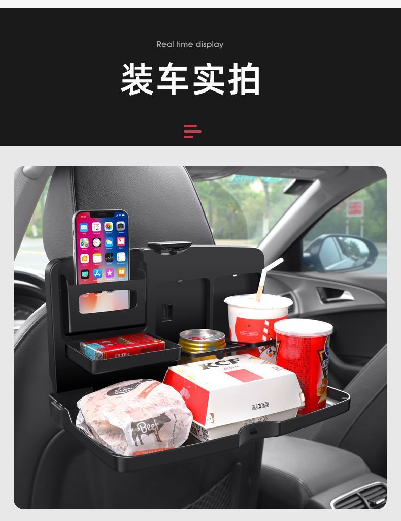 Foldable Car Seat Back Table for Dining and Storage in the Car