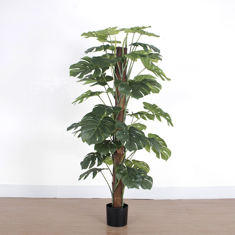 Plantas verdes artificiales de alta gama, bonsái de monstera artificial, plantas en maceta de monstera para decoración de ventanas, plantas artificiales al por mayor